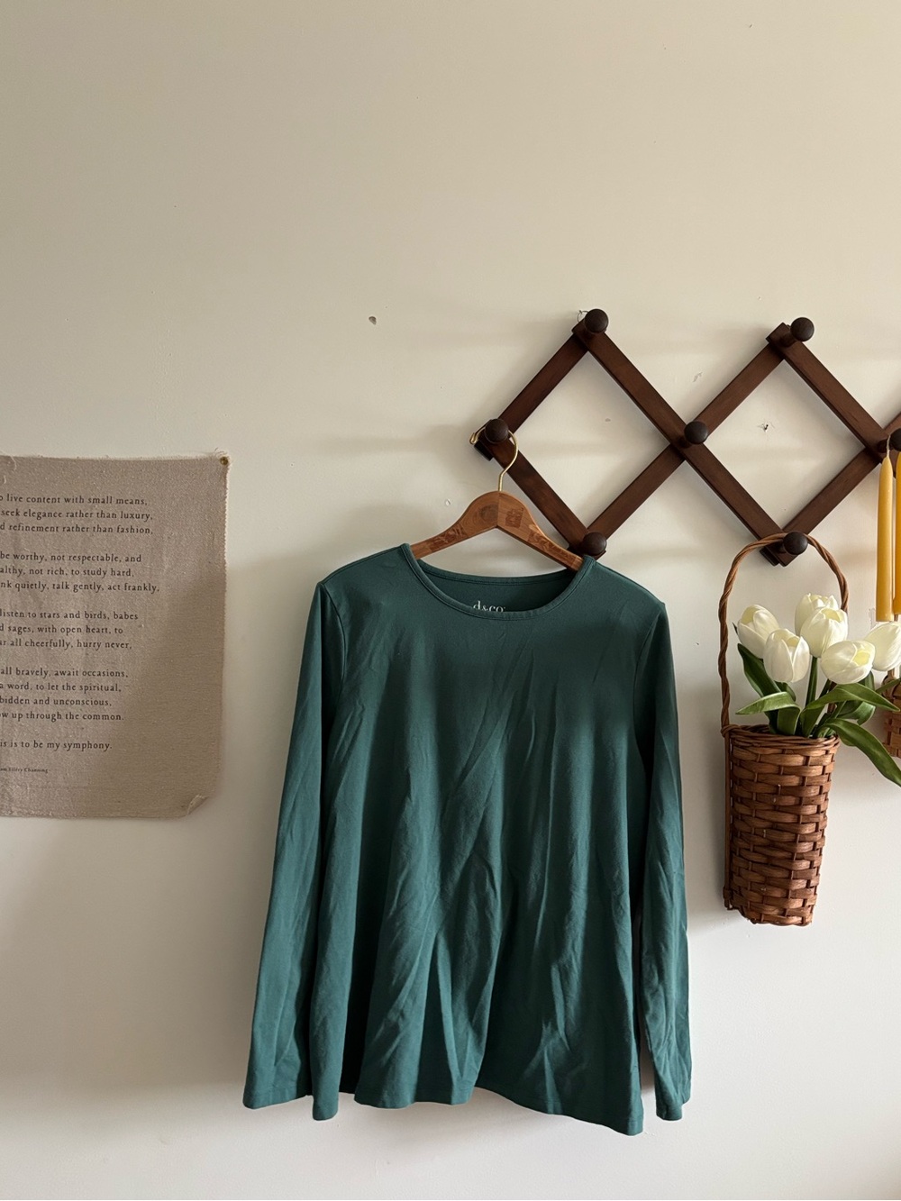 d&co essentials forest green long sleeve top